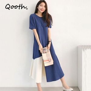 QUET SUSTER DRESS SUMMER LOADED SHERT SCELEEVED SPLITSのパッチワークブルーマキシドレスQT041 210518