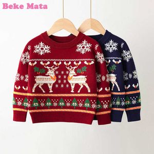 クリスマスの赤ちゃんの男の子のセーター2021冬のニットエルクプリント小さな子供のセーターの男の子の服暖かい女の子プルオーバー子供服Y1024