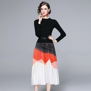 Casual Dresses Women Winter Designer Elegant Knitting Sweater Patchwork Dress Lady Cocktail Party Robe Female Vintage Pleated Vestidos