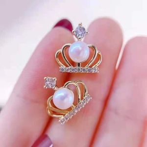 Woman fashion jewelry crown stud earrings natural 6-7mm white oblate freshwater pearl royal luxury 3pairs/lot