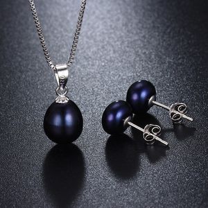 2021 Natural Black Pearl Set för kvinnor fina smycken högkvalitativ örhänge och hänge bröllopsmycken