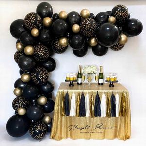 87 sztuk DIY Balloon Garland Arch Kit Black Gold Champagne Latex Balony na rok Emerytura Graduation Party Decoration 210626