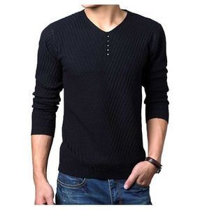 Nowy męski Cienki sweter Casual V-Neck Sweter Slim Fit Długi Solidny Kolor Dzianiny Kaszmirowy Wełna Pull Homme Oddychające Męskie Swetry Y0907