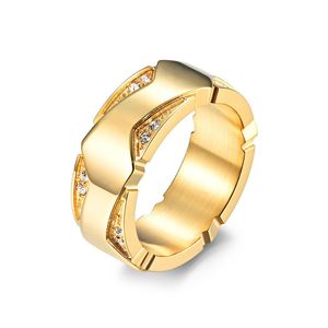 Anello Bling ghiacciato di lusso per uomo Anelli insoliti per feste in acciaio inossidabile color oro Gioielli coreani Moda 2021