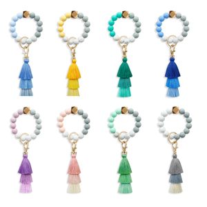Silikagel-Perlen-Schlüsselanhänger, Partybevorzugung, weibliches Armband aus lebensmittelechtem Silikon, Schlüsselanhänger, Quaste, elastisches Seil, Perlen, Handschnur, Schlüsselanhänger, Anhänger, 8 Farben, wmq1015