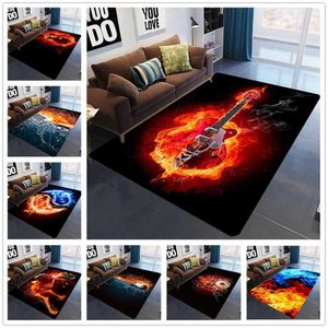 3D-Druck Schlafzimmer Teppiche Flamme Schädel Gothic Große Teppiche Moderne Halloween Party Anti-Rutsch-Bodenteppich Home Decor Matten 210626