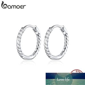 bamoer Orecchini a cerchio dal design minimalista per le donne Argento sterling 925 Tessitura Design geometrico Gioielli di moda Bijoux SCE841 Prezzo di fabbrica Design esperto Qualità