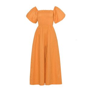 PERHAPS U Black Orange Slash Neck Short Sleeve Puff Sleeve Wide Leg Jumpsuit Off The Shoulder Solid J0134 210529