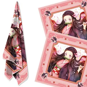 Acessórios para figurinos Slayer Demônio Anime Kamado Tanjiro Nezuko Sport Towel Square Square Decated Sweat-Absorbent Tooton Cartoon Turban Cospla