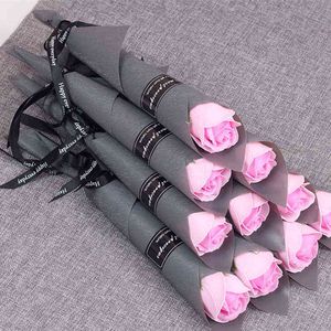 2 unids jabón ramo de rosa regalo del día de San Valentín para novia Boda de boda Decoraciones para el hogar con flores de rosa artificial Y1215