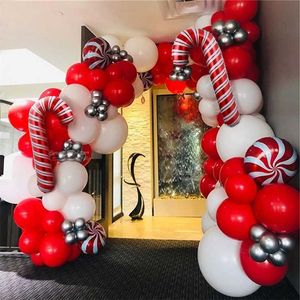 105 sztuk Czerwony Biały Cukierki Balony Garland Kit Łańcuch Boże Narodzenie Balony Dekoracje Do Home Party Helum Globs Navidad 211216