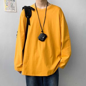 Solid Color Long Sleeve T Shirt Autumn INS Korean Loose Round Collar Pure Cotton Top With Bottom Y0907