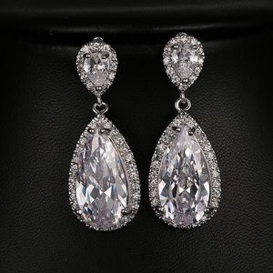 Emmaya Fashion Luxury Bride Wedding Earrings Cubic Zirconia White Gold Color Engagement Jewelry Party Gift Dangle Chandelier