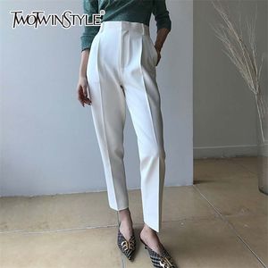 Dorywczo wysokiej talii spodnie dla kobiet zamek kieszenie kostki długość harem spodnie duże rozmiary mody jesień 210521