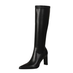 Größe 33–40 Kniestiefel für Damen, Winterschuhe, spitze Zehen, dicke High Heels, Reißverschluss, einfarbig, tägliche Damenschuhe