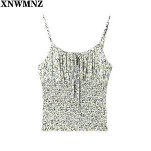 Elastiska Spaghetti Straps Kvinna Camis Vintage Green Floral Print Slim Women Top Fashion Sommartank Chic Toppar 210520