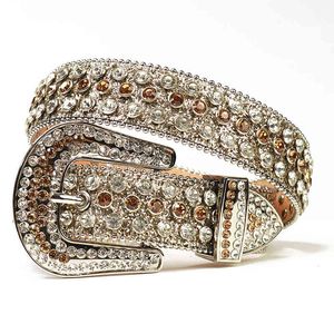 光沢のあるゴールドラインストーンの女性のベルトのカウボーイ西部の散らべたダイヤモンドデザイナーベルト男性高品質高級ブランドCintos de Hombre AA220312