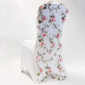 Organza Chair Covers 3D Flower Embroidery Spandex Banquet Chairs Cover table cloth for home wedding decorations events supplies