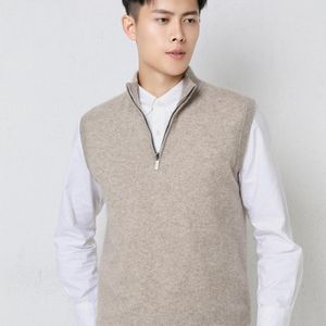 Wholesale cashmere sleeveless sweater resale online - Men s Sweaters Man Zipper Collar Pure Goat Cashmere Knitted Pullovers Sleeveless Top Grade Winter Warm Male Solid Color Vest