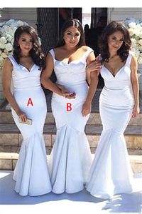 2021 White Mermaid Long Bridesmaid Dresses Spaghetti Straps Pleats Floor Length Maid of Honor Wedding Guest Party Gowns