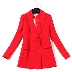 Дамы офис с длинным рукавом Blazer элегантный двубортный красный женский куртка костюм осенью и зимой качественного пальто 210527