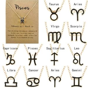 Black color 12 Zodiac Necklaces with Gift card constellation sign Pendant Silver chains Necklace For Men Women Fashion Jewelry