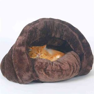 猫の犬のためのペットベッド柔らかい巣のケンネルベッド洞窟の家の眠っているバッグマットパッドテントペット冬の暖かい居心地の良いベッド2サイズs L 3色210722