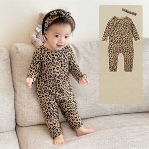 Urodzona Dzieci Baby Boys Girls Ubrania Jesień Leopard Drukuj Romper Słodki Bawełna Kombinezon Z Długim Rękawem Zimowy Spadek Outfit 0-211118