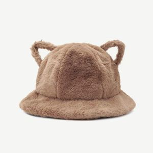 Women Cute Cat Ear Plush Bucket Hat Winter Korean Version Fisherman Japanese Wild Style Ball Warm Basin Wide Brim Hats