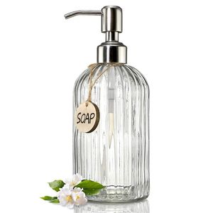 Dispenser di sapone in vetro da 400 ml con pompa in acciaio inossidabile antiruggine Liquido manuale ricaricabile per cucina bagno 211206