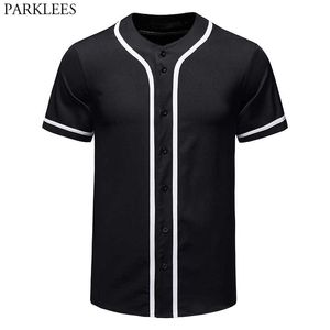 Mens Black Button Down Baseball Jersey Team Uniform Hip Hop Baseball T Shirt Harajuku Hip Hop Swag Streetwear Tee Shirt Homme 210522
