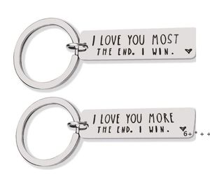 Party Favor Charm Key ring I LOVE YOU MORE THE END Letter Strip Metal Couple Keychain Keyring Holder Decor Valentine Day Gifts RRB13218