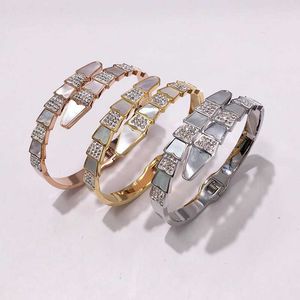 High End Schlange Manschette Armband Shell Zirkon Schlange Weibliche Armreif Edlen Schmuck Ophidian Hand Zubehör Handgelenk Ornament Frauen Q0720