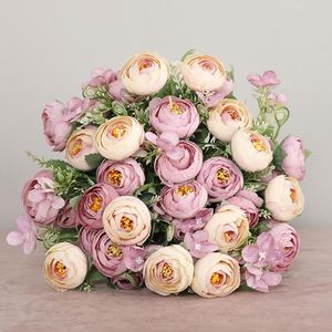 Dekoratif Çiçek Çelenkler El Yapımı Kumaş Çayı Gül Simülasyonu Çiçek/ Çok Madde Yapay Çiçek Buket/ Ev Düğün Dekoru için Sahte