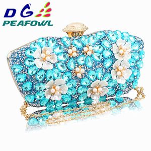 In Stock Vintage Women blue Beaded Evening Clutch Bags Ladies Box pearl Clutches Wedding Cocktail Party Handbags Purses 210901