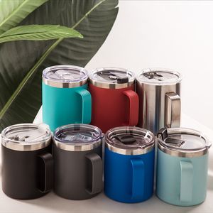 14oz Kahve Kupa Tumbler Kolu Ile 304 Paslanmaz Çelik Çift Katmanlı Vakum Süt Kupalar Ev Ofis Bardaklar