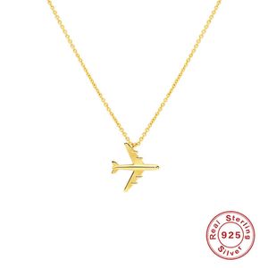 GS 925 Sterling Silver Airplane Pendant Necklaces For Women Girls Birthday Gift Aircraft Chain Choker Necklace Fine Jewelry