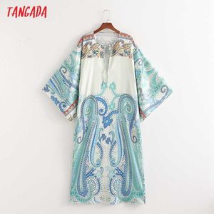 Tangada Fashion Women Paisley Print Oversized Dress Bow Vintage Long Sleeve Casual Ladies Midi Dress 1D145 210609