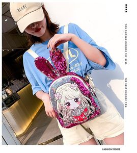 Korean Children Backpack Shoulder Bag Handbag Sequin Kindergarten Girls Cartoon Rabbit Ear School Backpacks