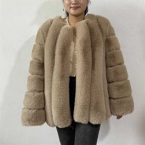Faux Fur Fox Jesień Zimowy Futro Płaszcz Kobiety Odzież Wysokiej Jakości Płaszcz Plus Rozmiar Zagęścić Ciepłe Długie Płaszcze Kobiet 210927