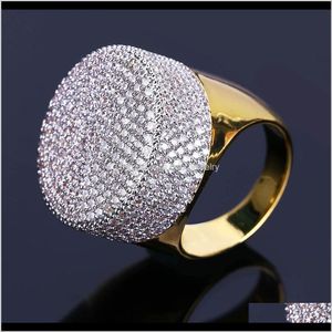 Jewelrycubic Zirconia For Hiphop Man European And American Style Big Size Gold Plated Copper Circle Cluster Grade Quality Rings Drop Delivery