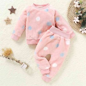 Arrivo Autunno e Inverno 2 pezzi Baby Girl Sweet Polka dot Baby's Set vestiti caldi invernali maglione spesso Outfit 210528