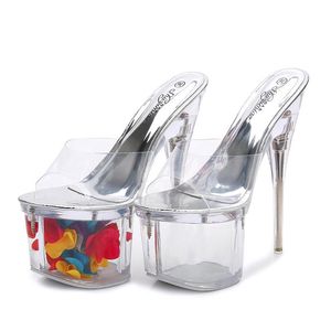 Sandals Super High Heel Thin Waterproof Platform Slippers Show Shoes Steel Pipe Dance Night Club Women s Dress