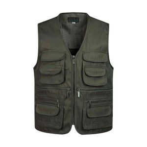 Män Multi-Pocket Classic Waistcoat Manlig ärmlös lossning av solid kapparbete Väst Pographer Tactical Mesh Vest Jacket 211120