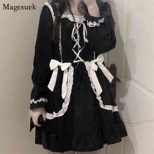 Japan stil gotisk lolita klänning kvinnor bandage vintage kawaii mini flicka a-line slim svart sommar es vestido 13260 210512