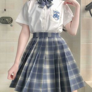 3pcs / set japanska kvinnliga kjol enhetlig plaid harajuku kawaii sexig hög midja a-line mini pläterade kostymer uppsättningar 210608