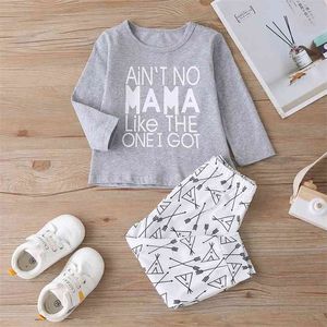 Inverno Crianças Define Manga Longa O Pescoço Carta T-shirt Imprimir Calças Cute 2 Pcs Meninas Meninos Roupas 0-2T 210629