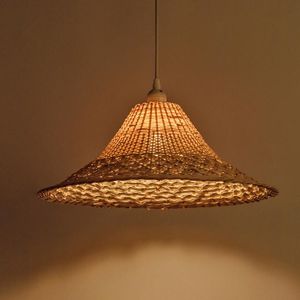 Wicker Rattan Straw Hat Shade Lamp Pendant Light Fixture Japanese Style Tatami Hanging For Restaurant Cafe Bar Dining Table Room
