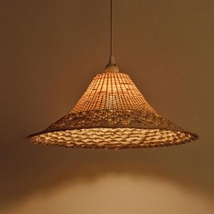 Lampada a sospensione con paralume per cappello di paglia in rattan di vimini, lampada a sospensione in stile giapponese Tatami appesa per la sala da pranzo del tavolo da pranzo del bar della caffetteria del ristorante