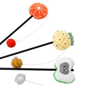 Gato Brinquedos Dorakitten Teaser Stick Brinquedo Fruta Plush Simulation Pet Wand Gatinho Com Bola Acessórios Suprimentos